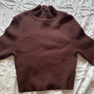 DIVIDED S BROWN TURTLE NECK LONG SLEEVE SWEATER CROP TOP